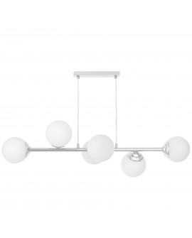 designerska lampa wisząca chromowana 6 białych kul do salonu nowoczesne eleganckie oświetlenie wnętrza Lampit FINO 