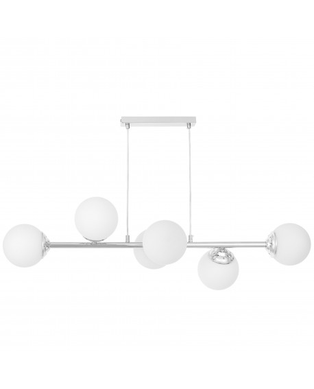 Chromowana lampa wisząca FINO W6 Lampit z podłużną konstrukcją i sześcioma kloszami