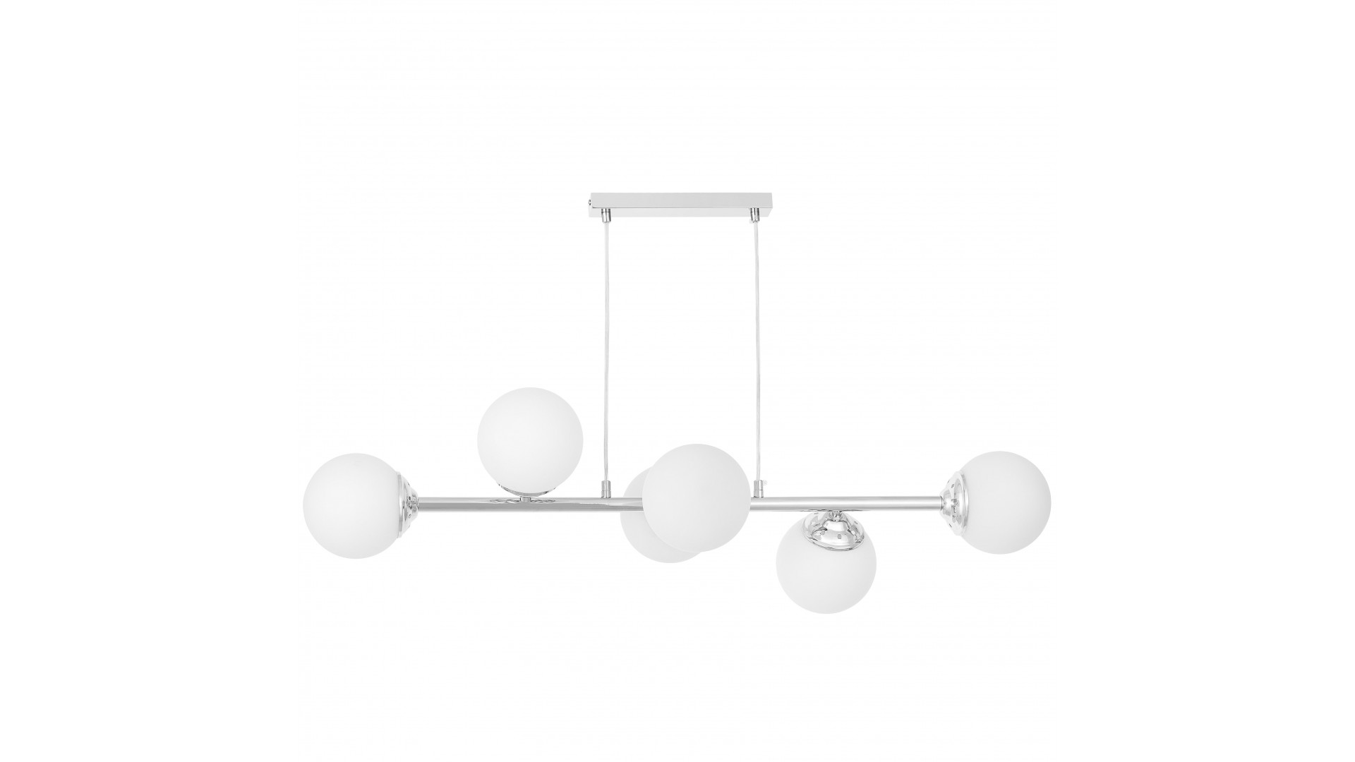 Chromowana lampa wisząca FINO W6 Lampit z podłużną konstrukcją i sześcioma kloszami