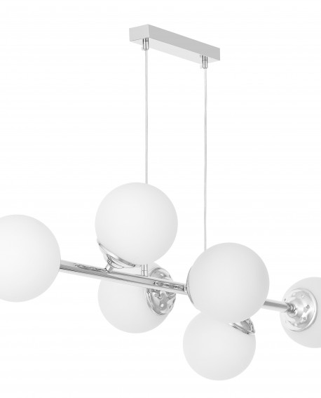 Lampa wisząca FINO W6 w stylu nowoczesnym z przezroczystymi przewodami i sześcioma szklanymi kulami