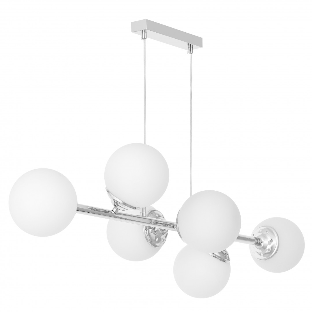 Lampa wisząca FINO W6 w stylu nowoczesnym z przezroczystymi przewodami i sześcioma szklanymi kulami