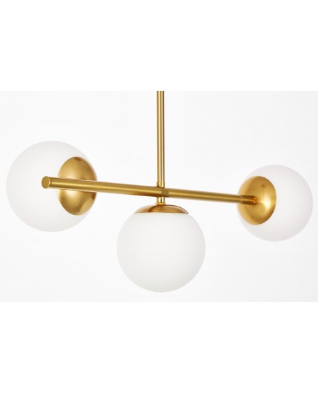 Sufitowa lampa wisząca W3 LONG z trzema białymi kulami w stylu nowoczesnym