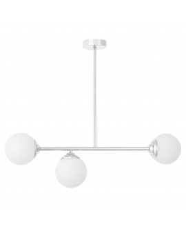 designerska lampa wisząca chromowana 3 białe kule do salonu nowoczesne eleganckie oświetlenie wnętrza styl glamour Lampit