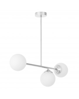 lampa wisząca trzy kule rozmieszczone na metalowym stelażu chrom