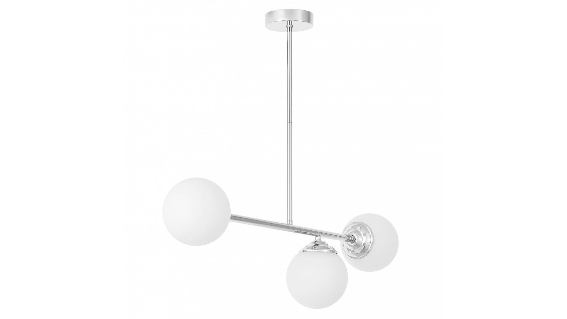 Lampa wisząca trzy kule rozmieszczone na metalowym stelażu chrom