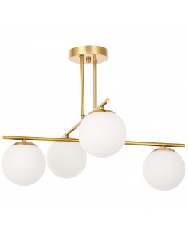 lampa Ledo wisząca szczotkowane złoto 4 białe kule do salonu nowoczesne eleganckie oświetlenie wnętrza Lampit