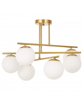 elegancka lampa Ledo wisząca złota z sześcioma białymi kloszami do sypialni miękkie światło nowoczesny design wnętrza