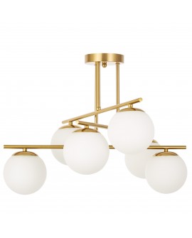 designerska lampa wisząca szczotkowane złoto 6 białych kul do salonu nowoczesne eleganckie oświetlenie wnętrza