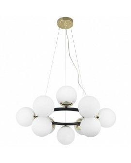 designerska lampa wisząca czarno złota 12 białych kul nowoczesne oświetlenie wnętrza