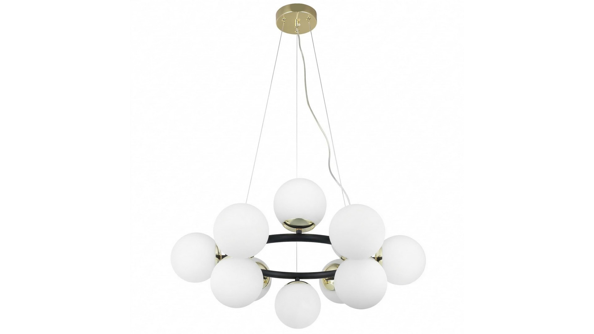designerska lampa wisząca czarno złota 12 białych kul nowoczesne oświetlenie wnętrza