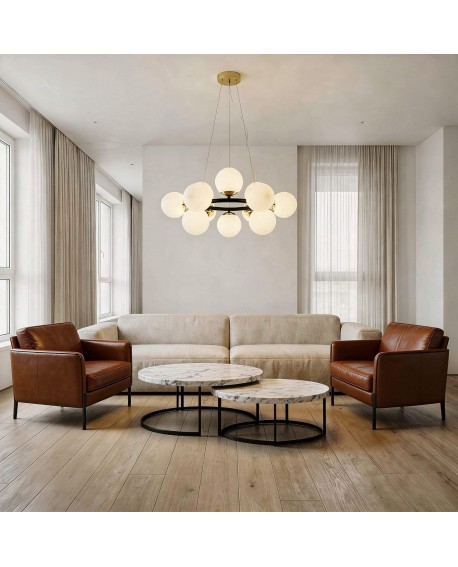 elegancka lampa wisząca czarno złota kule w jadalni przytulne światło nowoczesny styl wnętrza