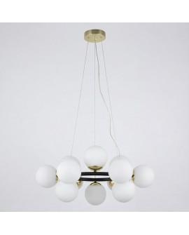 lampa wisząca w czarno złotej konstrukcja i kule nowoczesne oświetlenie designerskie
