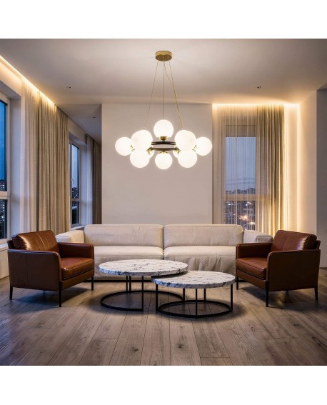 wisząca lampa sufitowa czarno złota LEDO Lampit 12 kul do dużego salonu