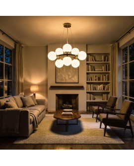 elegancka lampa wisząca czarno złota kule do sypialni miękkie światło nowoczesny styl oświetlenia wnętrza