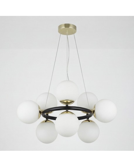 lampa wisząca czarno złotej kule nowoczesna forma eleganckie oświetlenie wnętrza