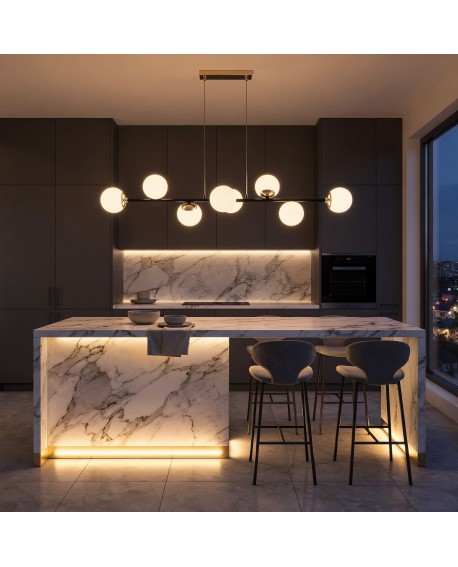 lampa do kuchni wisząca czarno złota kule mleczne geometryczna forma