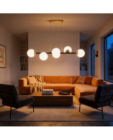 nowoczesny żyrandol prosta forma, mleczne kule lampa do salonu
