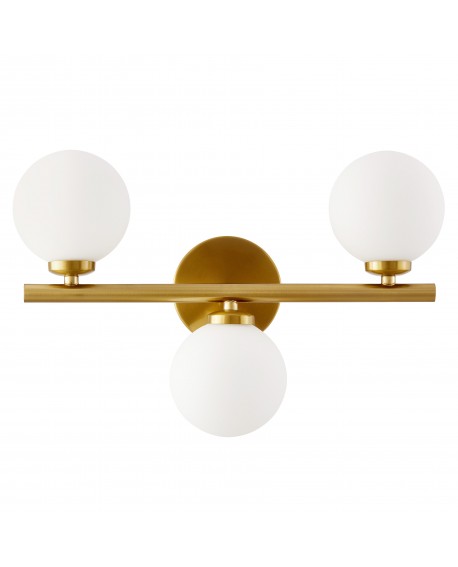 designerski kinkiet mosiężny 3 białe kule do salonu nowoczesne eleganckie oświetlenie ścienne wnętrza Marsiada W3