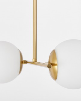 designerska lampa wisząca szczotkowane złoto 2 białe kule do salonu nowoczesne eleganckie oświetlenie wnętrza LEDO W2