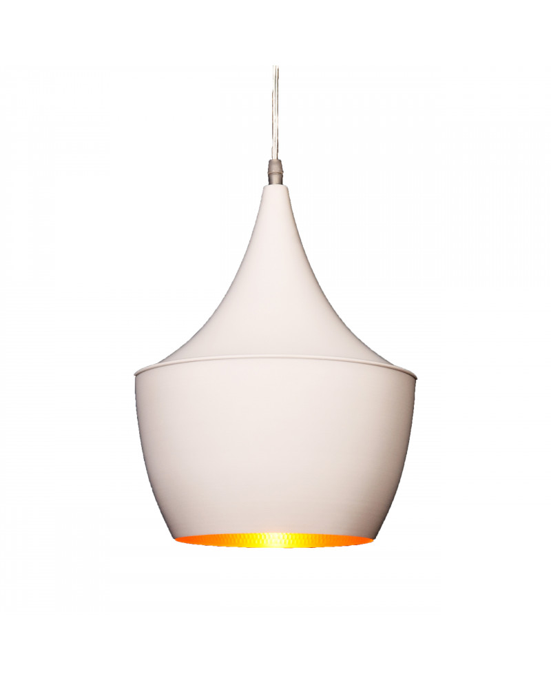 Lampa wisząca FOGGI 12B z białym kloszem i wyraźnie widocznym złotym wnętrzem