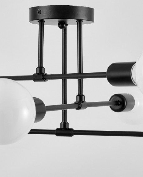  Lampa sufitowa czarna Nova od Lampit z dużymi mlecznymi kulami na prostych ramionach w stylu nowoczesnym