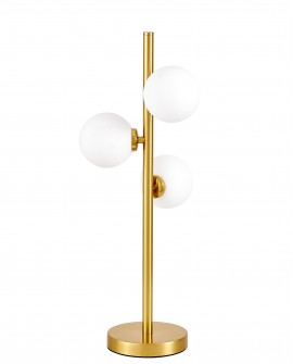  designerska lampa stołowa mosiężna z potrójnymi białymi kulami marsiada lumina deco do aranżacji premium