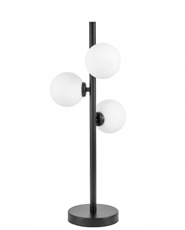  elegancka lampa stołowa czarna z potrójnymi białymi kulami marsiada lumina deco do nowoczesnych aranżacji