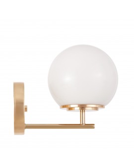 Lampa ścienna nowoczesna złota z białą szklaną kulą montowana do ściany