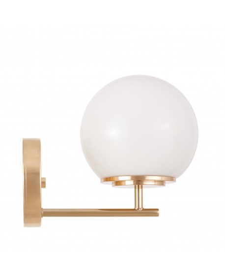 Lampa ścienna nowoczesna złota z białą szklaną kulą montowana do ściany