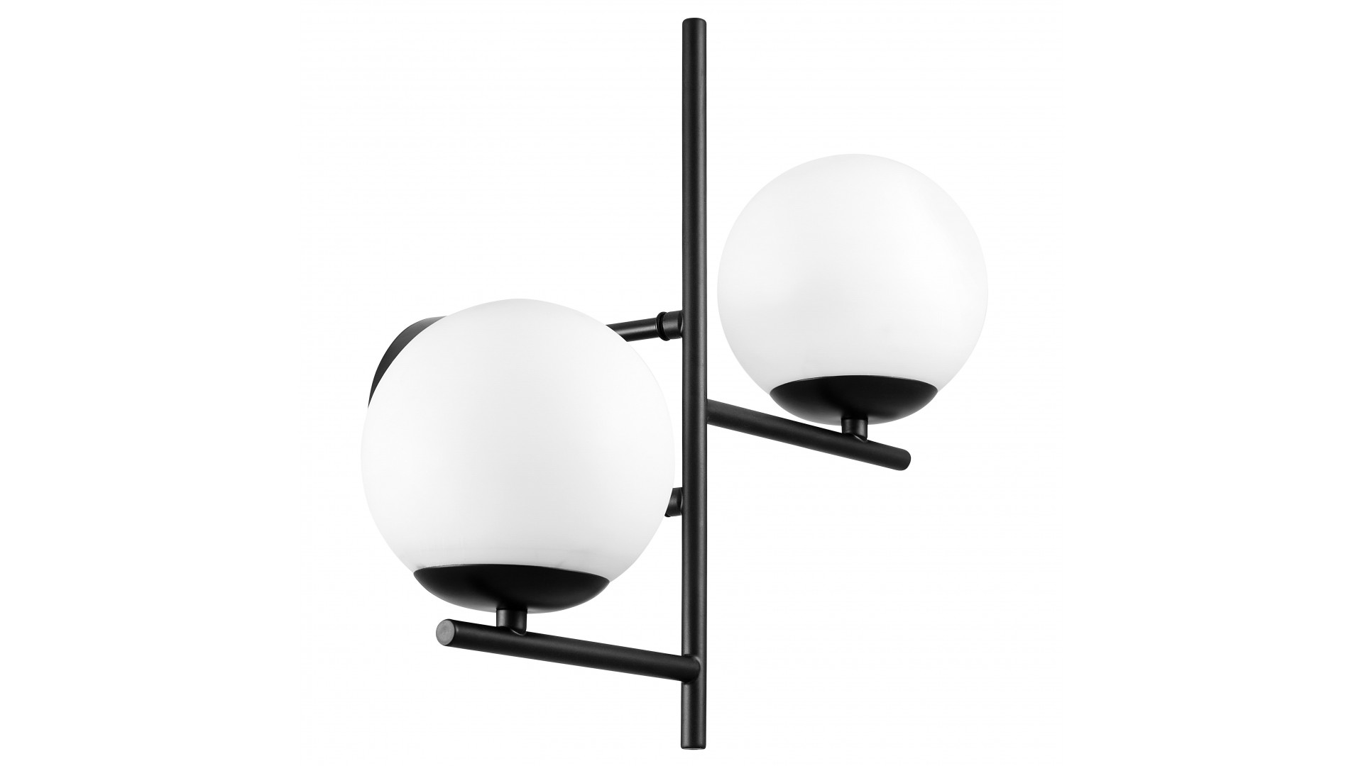 Lampa ścienna czarna z białymi kulistymi kloszami do nowoczesnego wnętrza