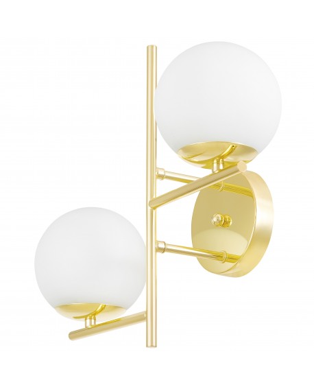 Szklane białe kule na złotym kinkiecie do eleganckiego wnętrza