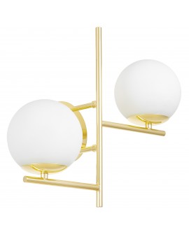 Nowoczesna lampa ścienna w kolorze złotym z efektownymi białymi kloszami