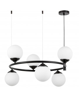 LAMPA WISZĄCA SUFITOWA ŻYRANDOL NOWOCZESNA CZARNA BIAŁE KULE FINO 6 LED