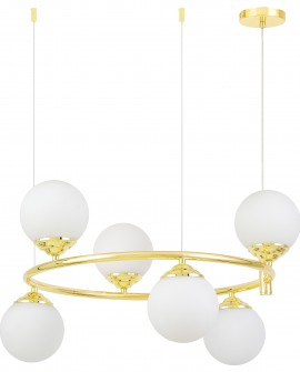 LAMPA WISZĄCA SUFITOWA ŻYRANDOL NOWOCZESNA ZŁOTO KLASYCZNE BIAŁE KULE FINO 6 LED