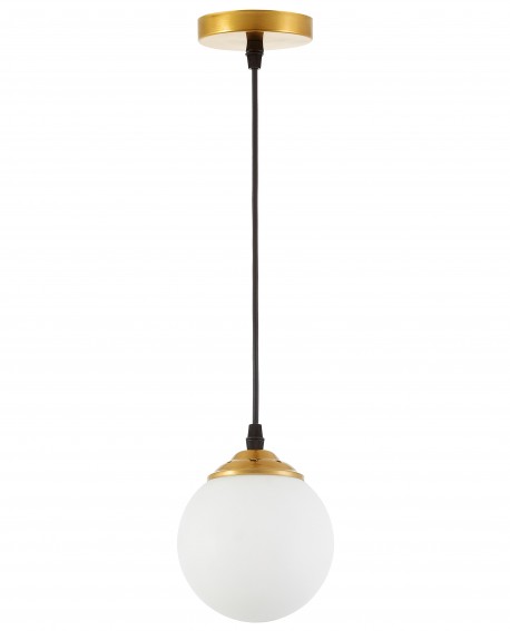 Nowoczesna lampa wisząca Fino W1 LED – złota oprawa z białą szklaną kulą, eleganckie oświetlenie do salonu i jadalni.