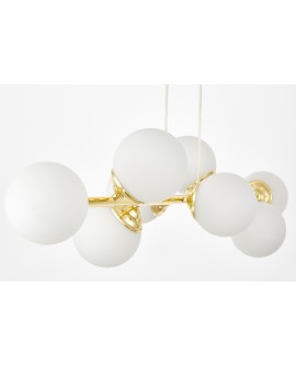 lampa wisząca z ośmioma kulami w kolorze klasycznego złota widok pod kątem