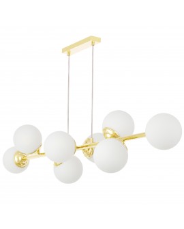  żyrandol fino 8 led złoto klasyczne białe kule ujęcie z dołu nowoczesna lampa sufitowa