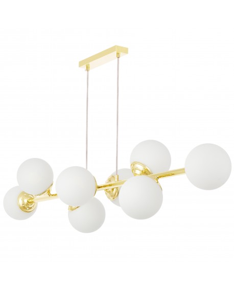  żyrandol fino 8 led złoto klasyczne białe kule ujęcie z dołu nowoczesna lampa sufitowa