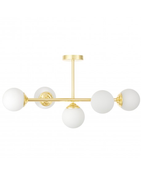 lampa sufitowa plafon złoto klasyczne z pięcioma białymi kulami FINO 5 od Lampit eleganckie oświetlenie do salonu
