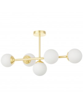lampa sufitowa plafon złoto klasyczne z pięcioma białymi kulami FINO 5 od Lampit eleganckie oświetlenie do salonu