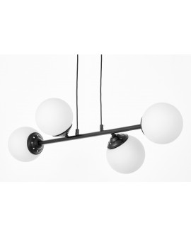 Lampa wisząca z metalowym czarnym stelażem i białymi kloszami