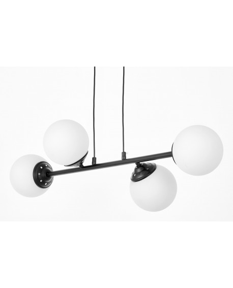Lampa wisząca z metalowym czarnym stelażem i białymi kloszami