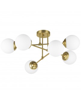 Lampa wisząca producent Lampit model Fino w szczotkowanym złocie z białymi kulistymi kloszami tworzy elegancki nowoczesny efekt