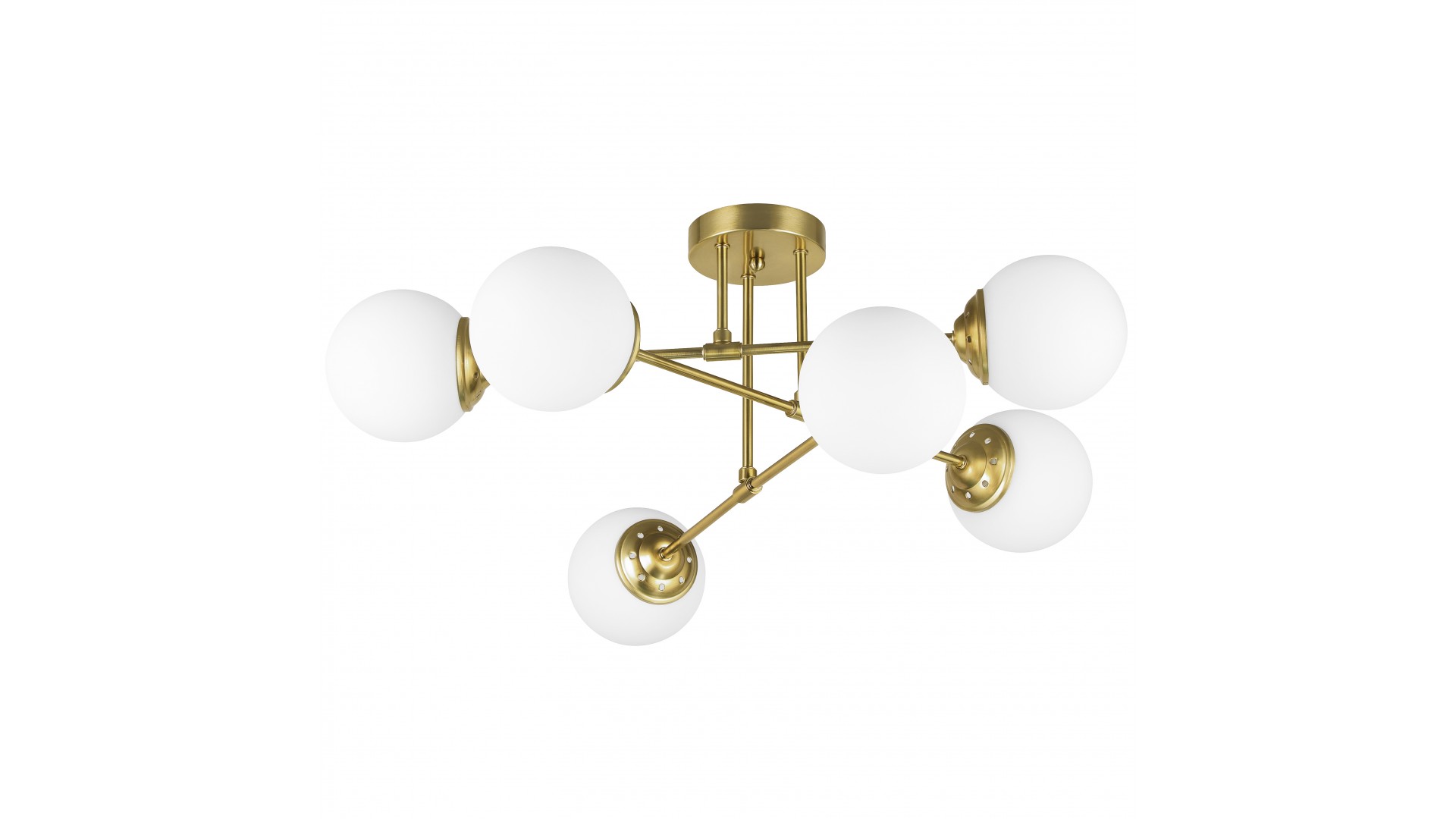 Lampa wisząca producent Lampit model Fino w szczotkowanym złocie z białymi kulistymi kloszami tworzy elegancki nowoczesny efekt