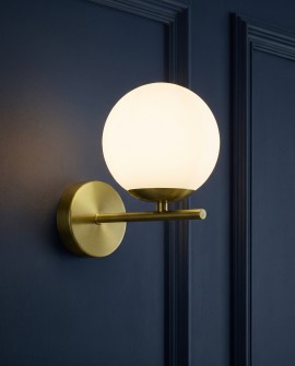 Lampa ścienna LedO W1 w stylu nowoczesnym z białym kloszem na ciemnej ścianie