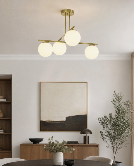 Lampa sufitowa LEDO W4 Lampit w kolorze złotym z białymi kulami do nowoczesnej jadalni
