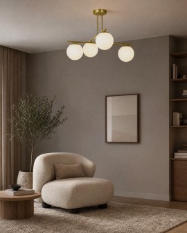 Złota lampa sufitowa Lampit LEDO z kulistymi kloszami do salonu w minimalistycznym stylu