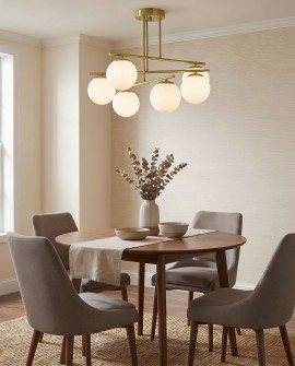 designerska lampa wisząca szczotkowane złoto 6 białych kul do salonu nowoczesne eleganckie oświetlenie wnętrza