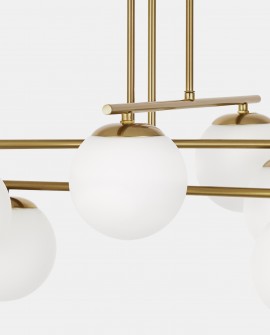 Lampa wisząca z kulami w kolorze szczotkowanego złota widok z boku
