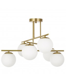 Designerska lampa wisząca szczotkowane złoto 6 białych kul do salonu nowoczesne eleganckie oświetlenie wnętrza